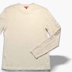 Guess Long Sleeve‎ Thermal Shirt Waffle Knit Spellout Sleeve Mens Medium Cream